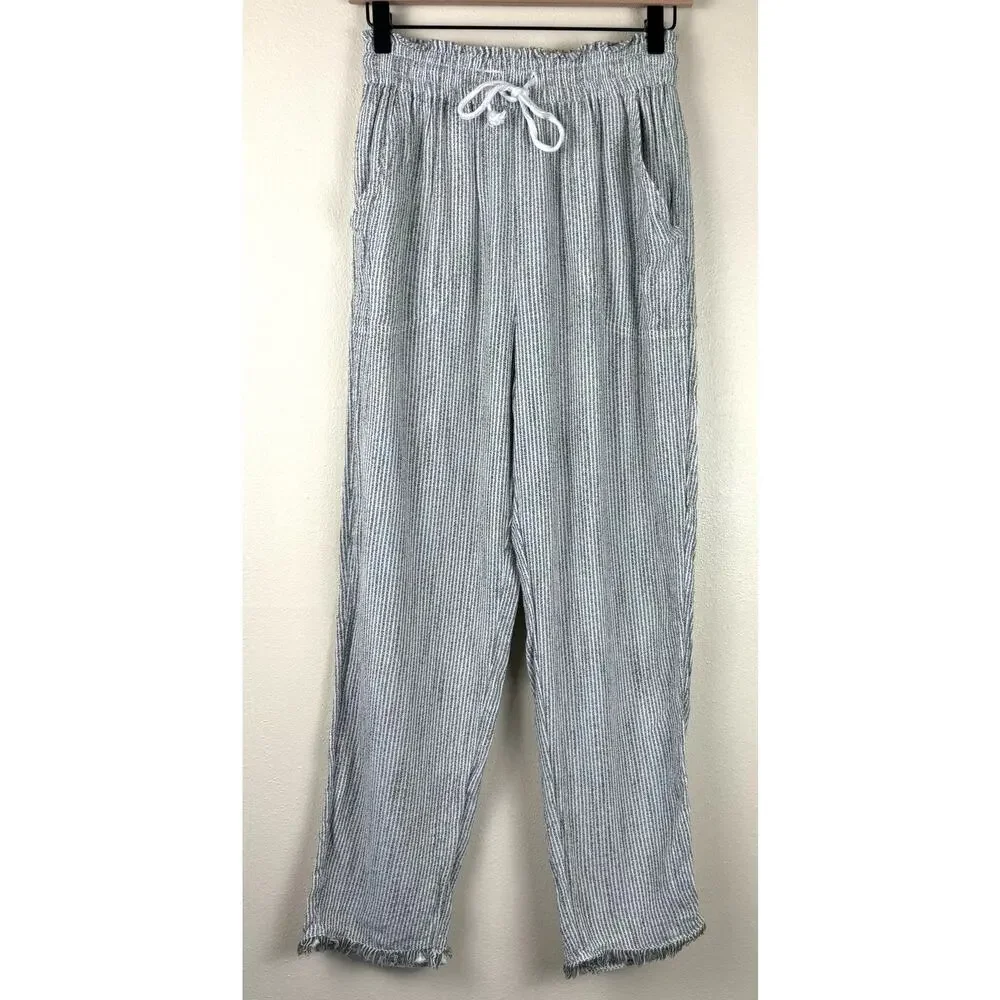 Aerie Real Good Gauze High Waisted Pant Size Small Pinstripe Blue & White - Picture 7 of 13
